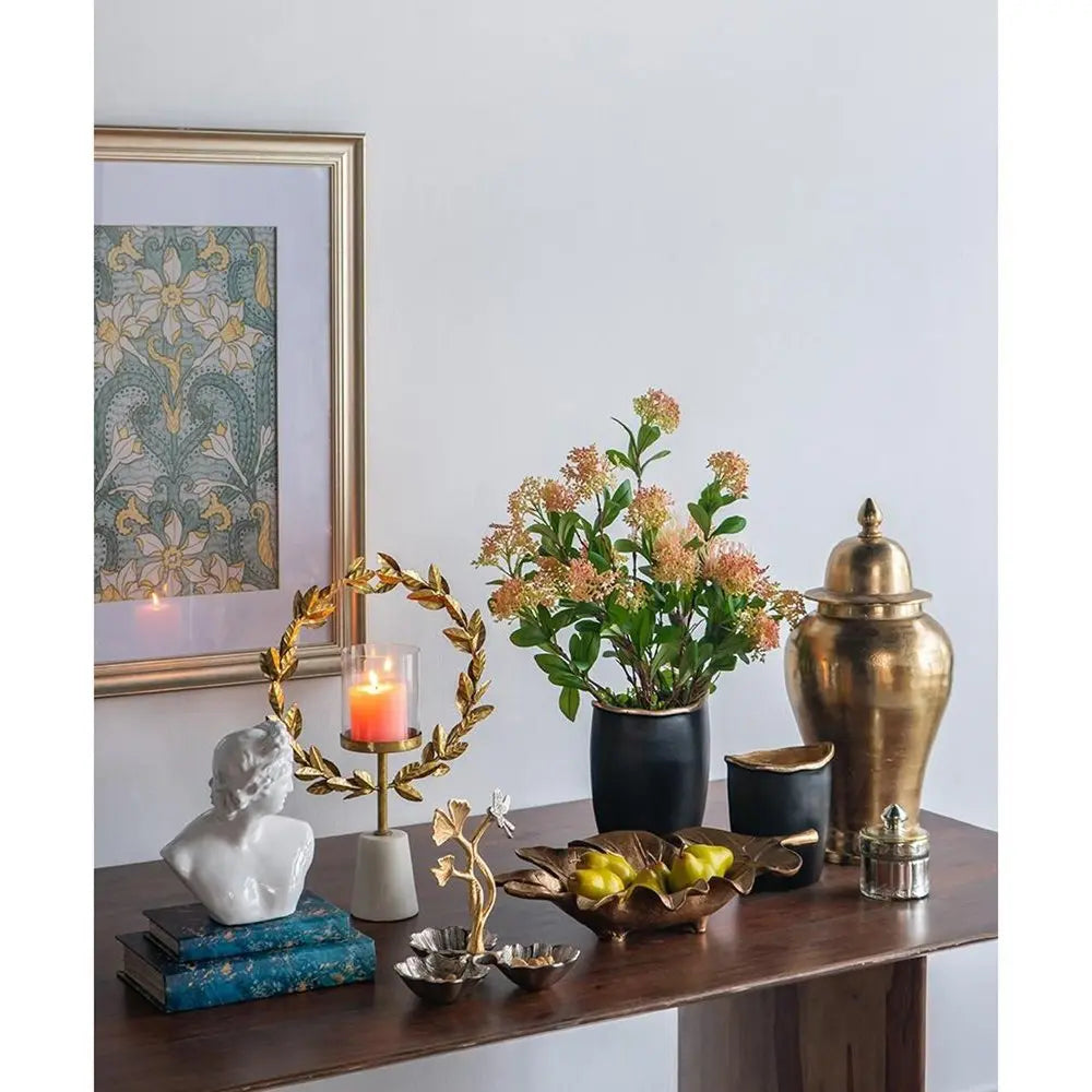 8" Black And Gold Cast Aluminum Oval Table Vase - NOBLE HOME INTERIORS