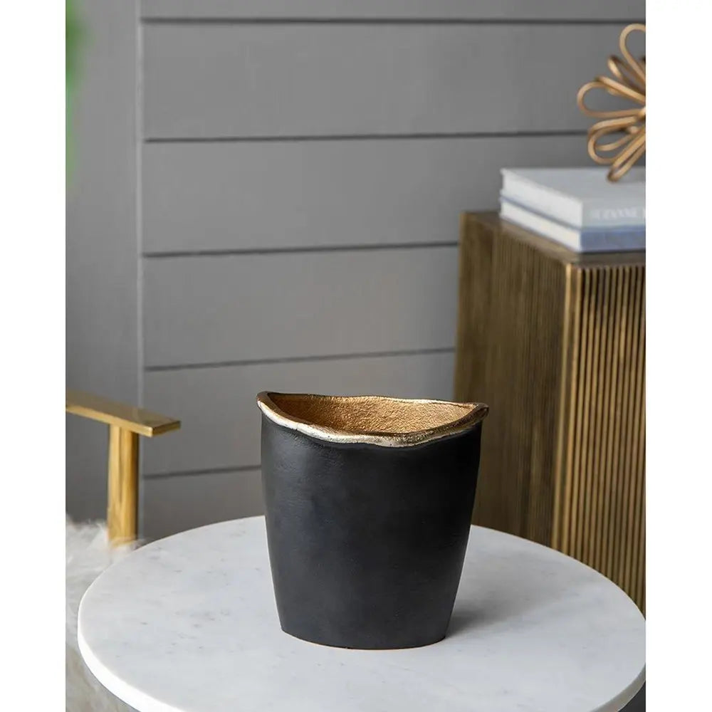 8" Black And Gold Cast Aluminum Oval Table Vase - NOBLE HOME INTERIORS