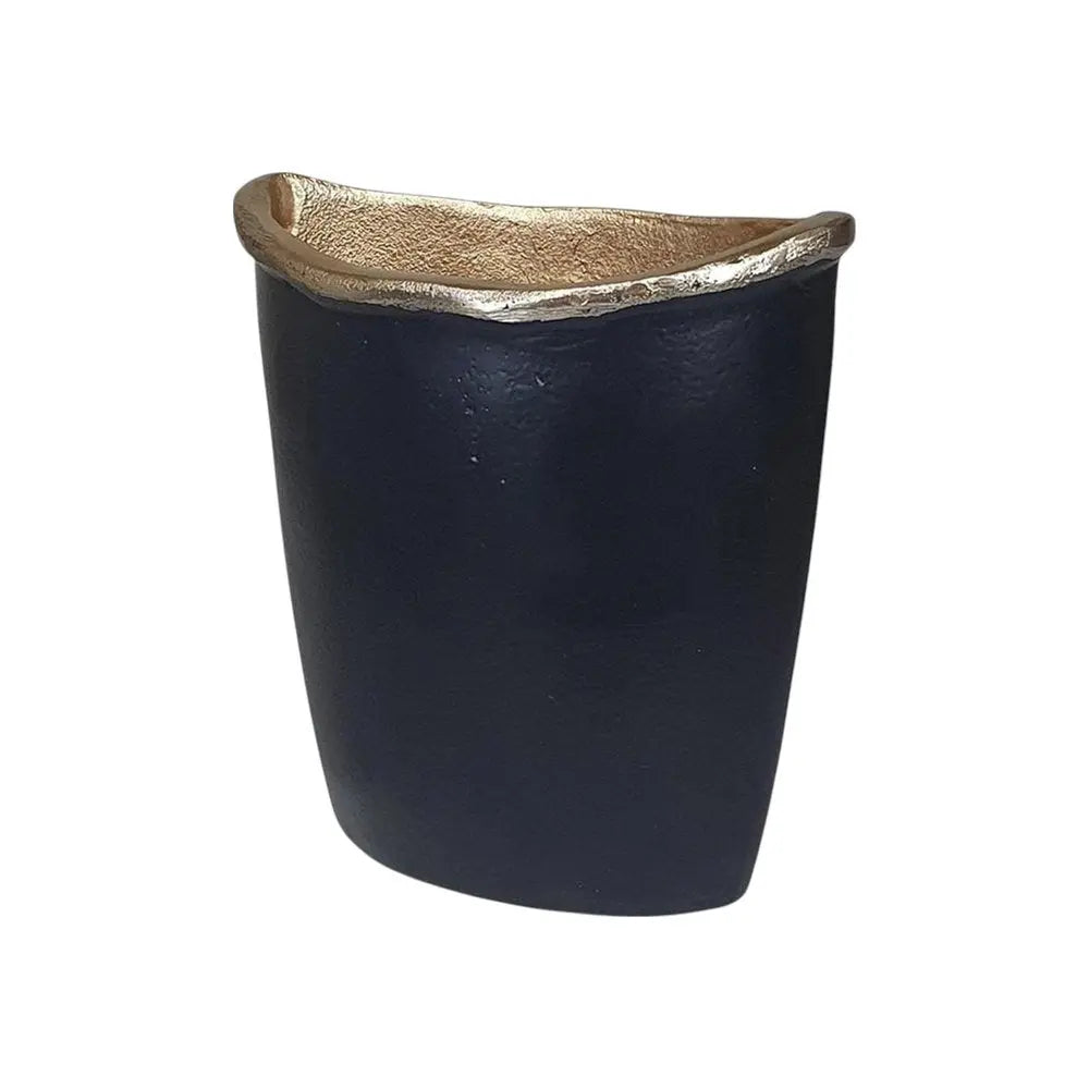8" Black And Gold Cast Aluminum Oval Table Vase - NOBLE HOME INTERIORS