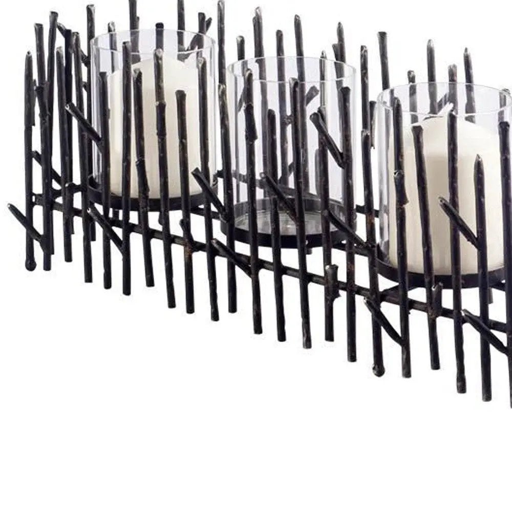 8" Black Distressed Abstract Metal Tabletop Hurricane Candle Holder HomeRoots