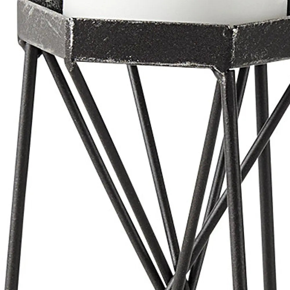 8" Black Distressed Geometric Metal Tabletop Dish Candle Holder HomeRoots