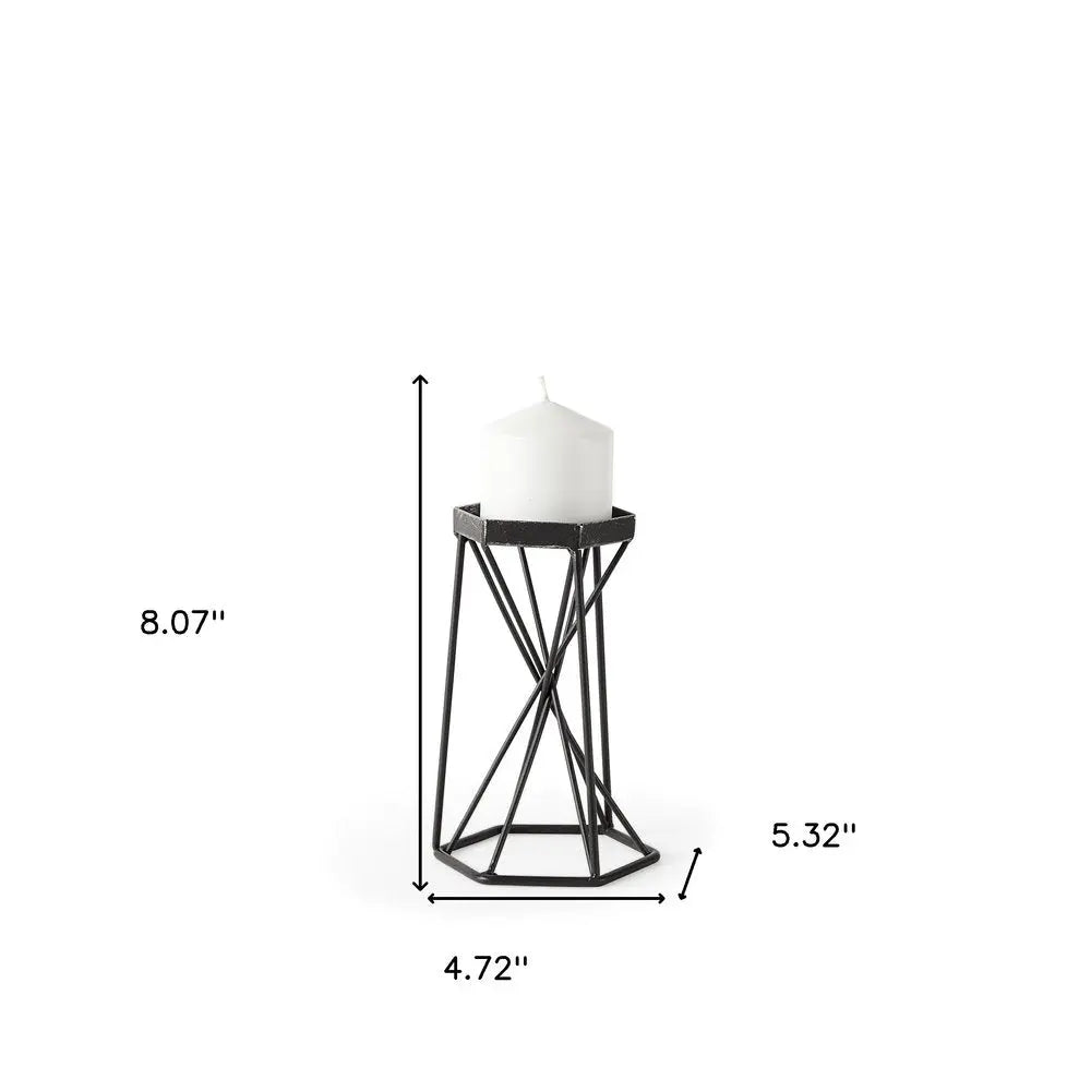 8" Black Distressed Geometric Metal Tabletop Dish Candle Holder HomeRoots