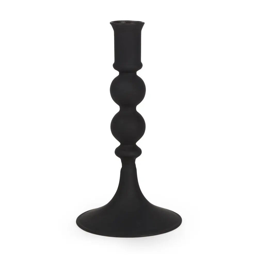 8" Black Glass Tabletop Taper Candlestick HomeRoots
