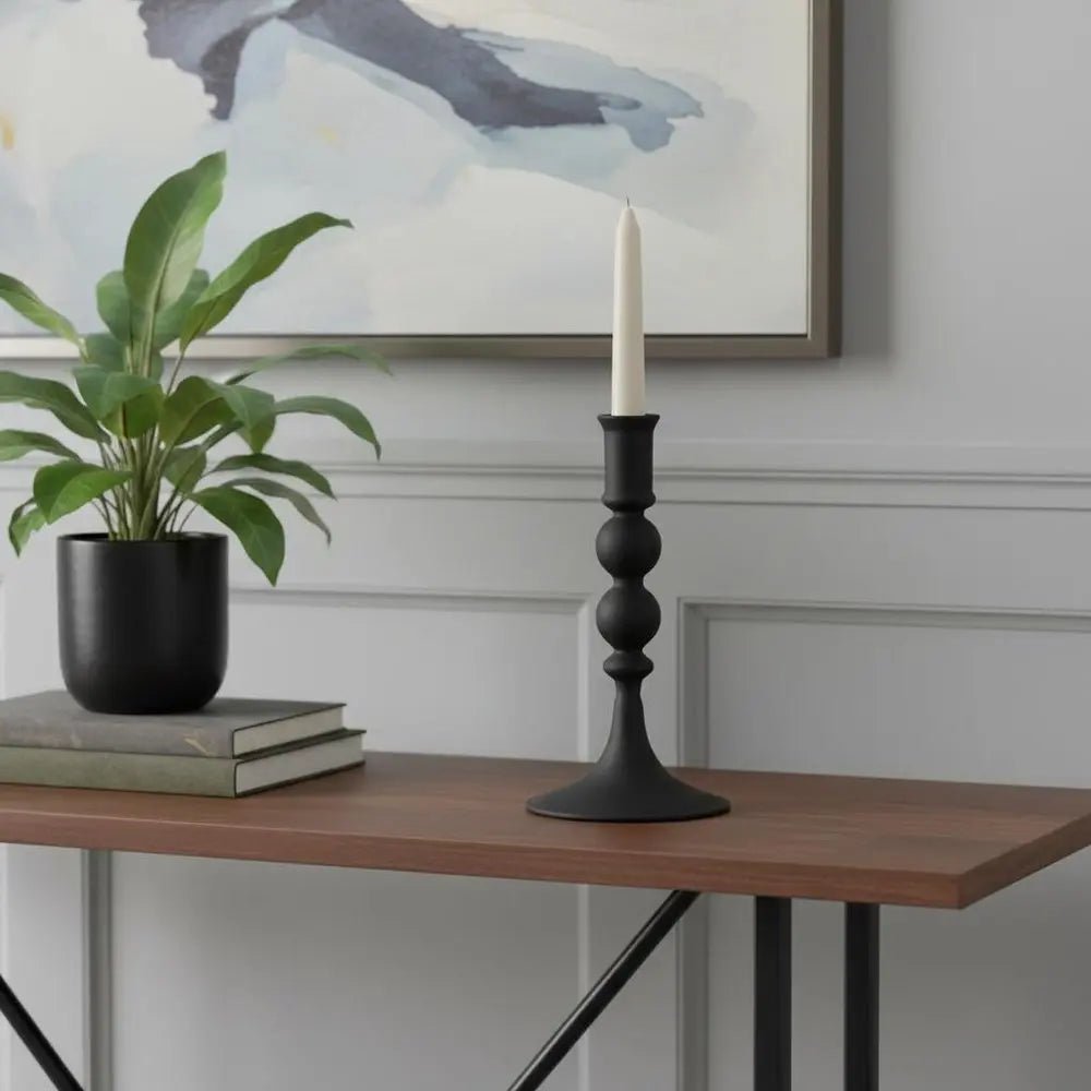 8" Black Glass Tabletop Taper Candlestick HomeRoots