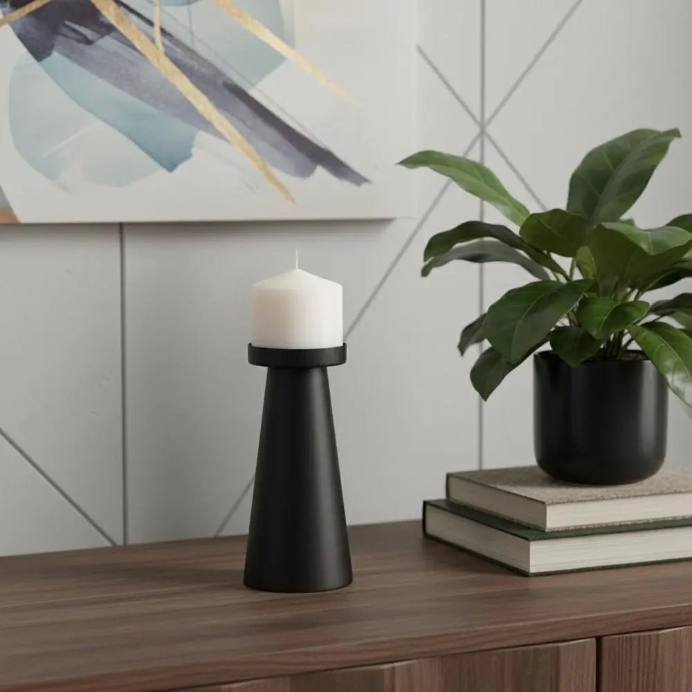 8" Black Metal Tabletop Pillar Candle Holder HomeRoots