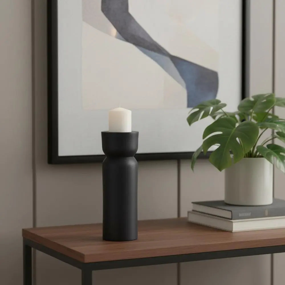 8" Black Metal Tabletop Taper Candle Holder - NOBLE HOME INTERIORS