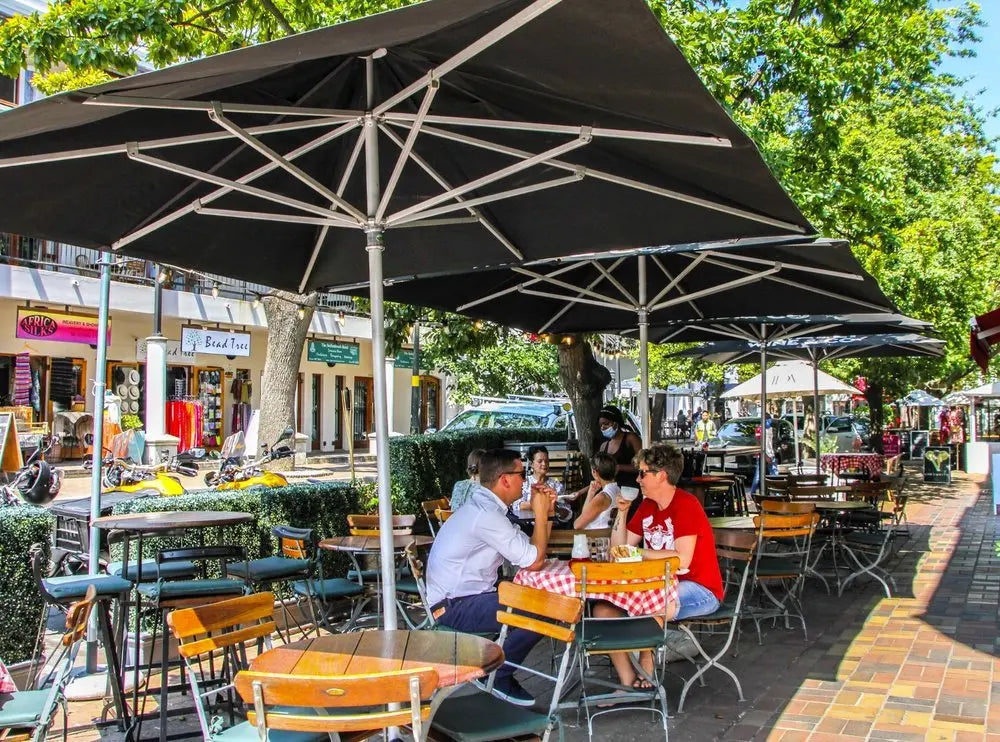 8' Black Polyester Square Market Patio Umbrella - NOBLE HOME INTERIORS