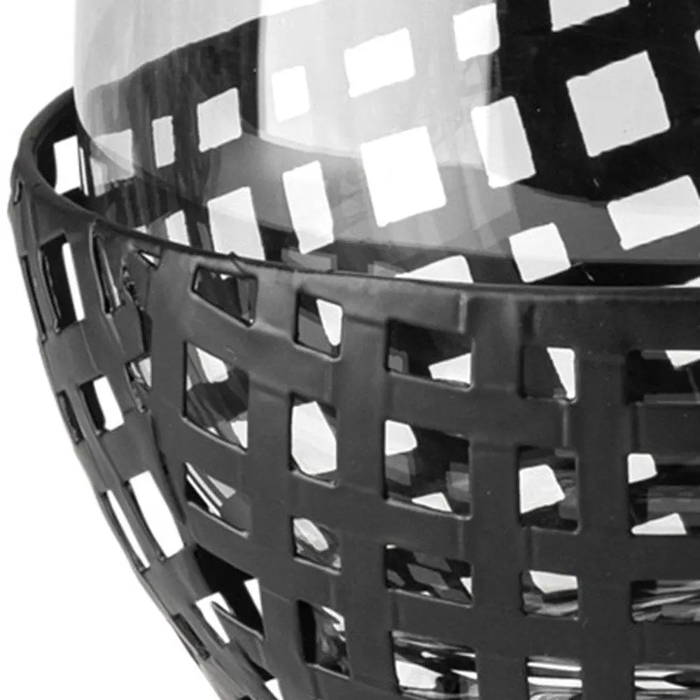 8" Black Woven Metal And Glass Tabletop Hurricane Candle Holder HomeRoots