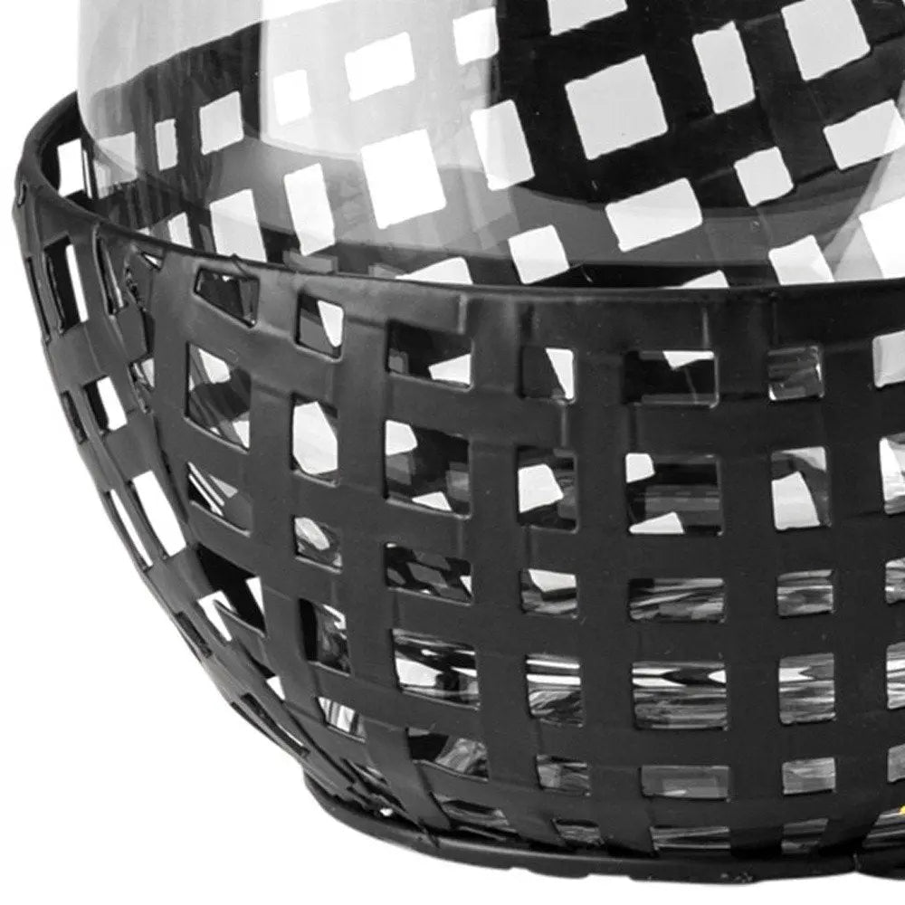 8" Black Woven Metal And Glass Tabletop Hurricane Candle Holder HomeRoots