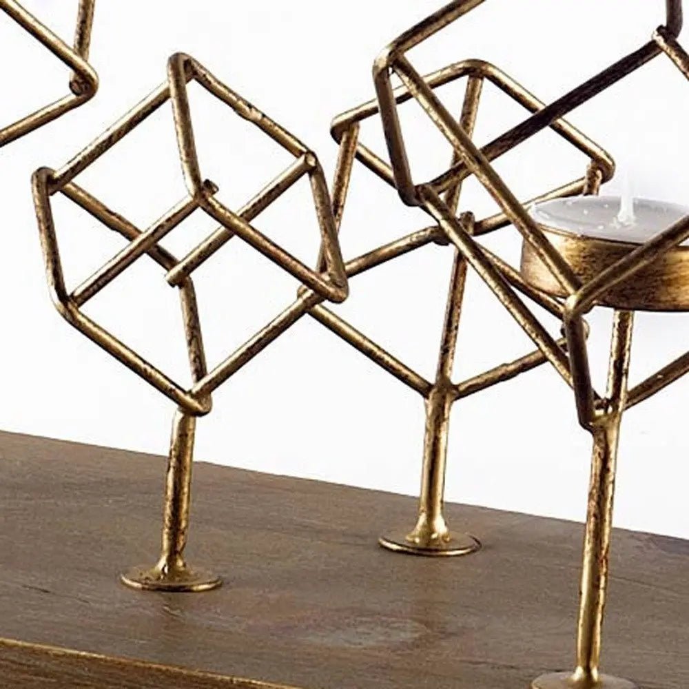 8" Brass Distressed Geometric Metal Tabletop Tealight Candle Holder HomeRoots