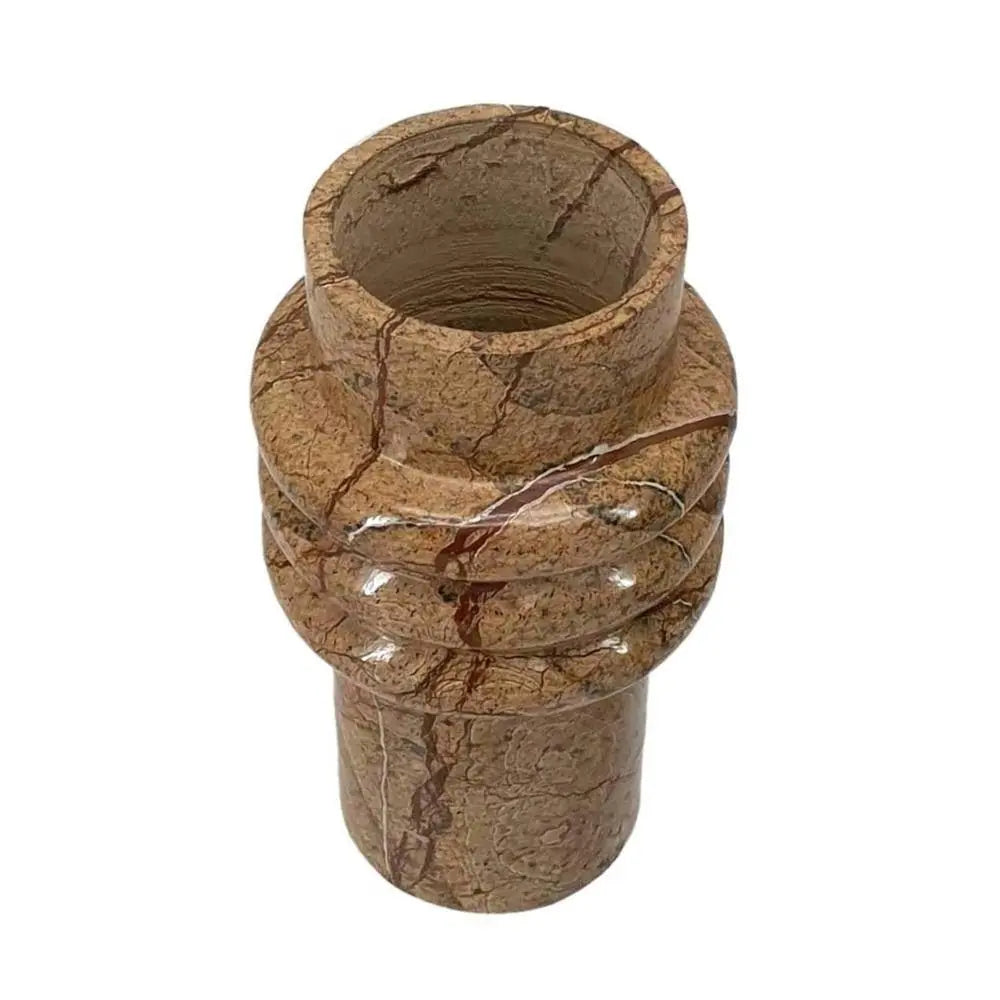 8" Brown Genuine Marble Ridged Table Vase - NOBLE HOME INTERIORS