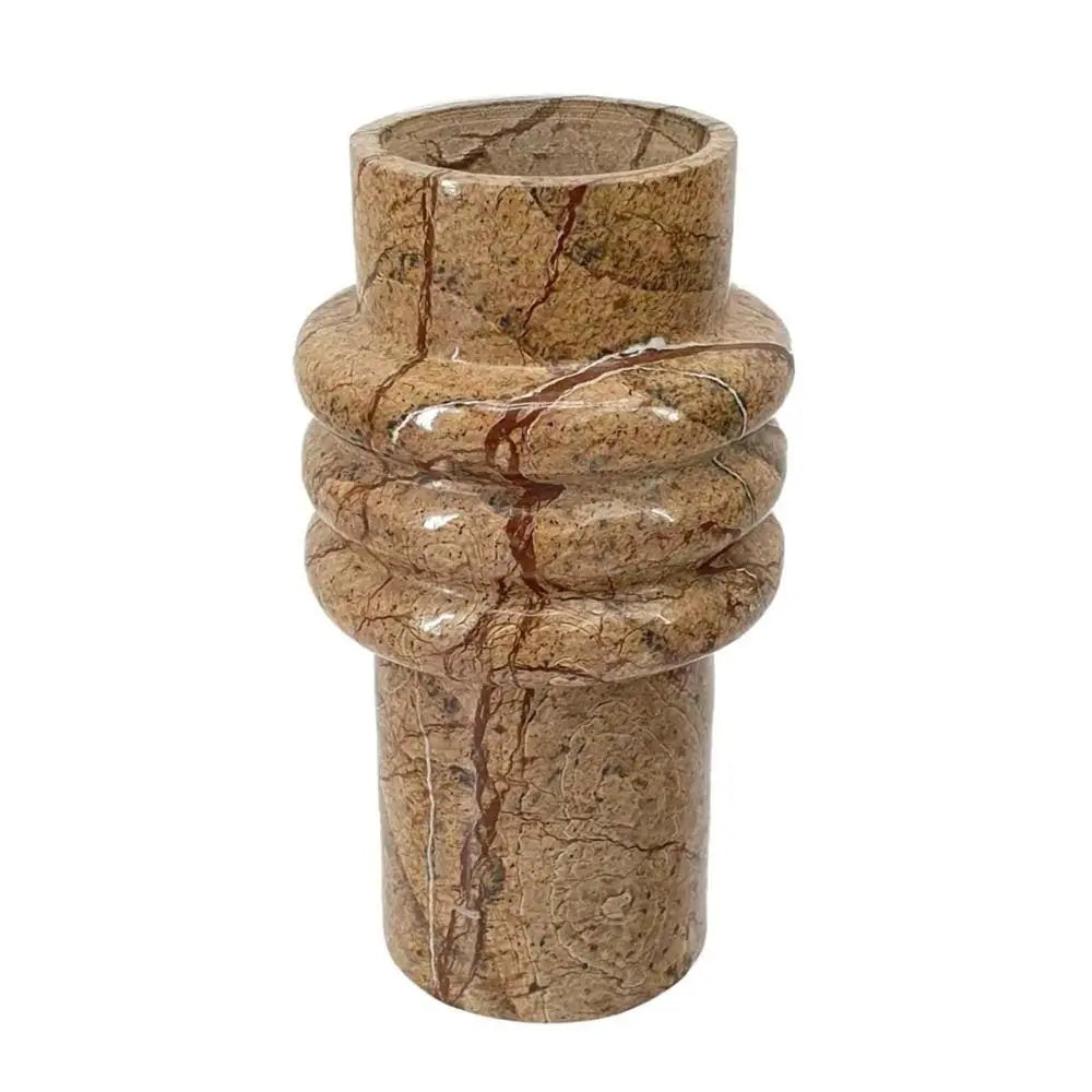 8" Brown Genuine Marble Ridged Table Vase - NOBLE HOME INTERIORS