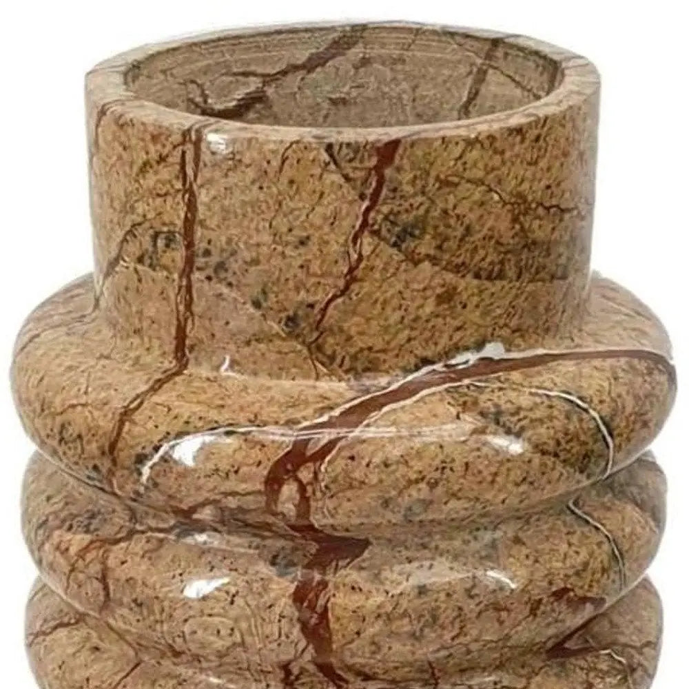 8" Brown Genuine Marble Ridged Table Vase - NOBLE HOME INTERIORS