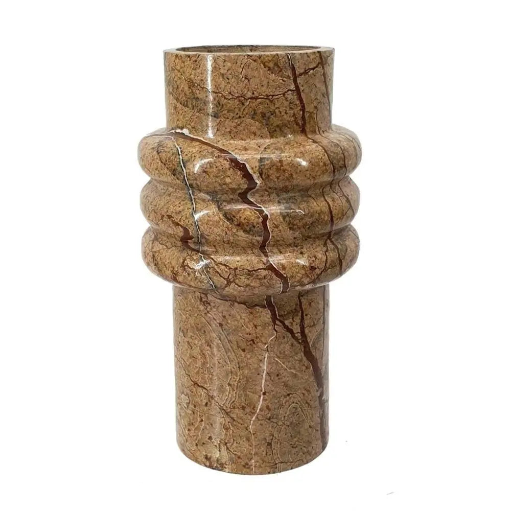 8" Brown Genuine Marble Ridged Table Vase - NOBLE HOME INTERIORS