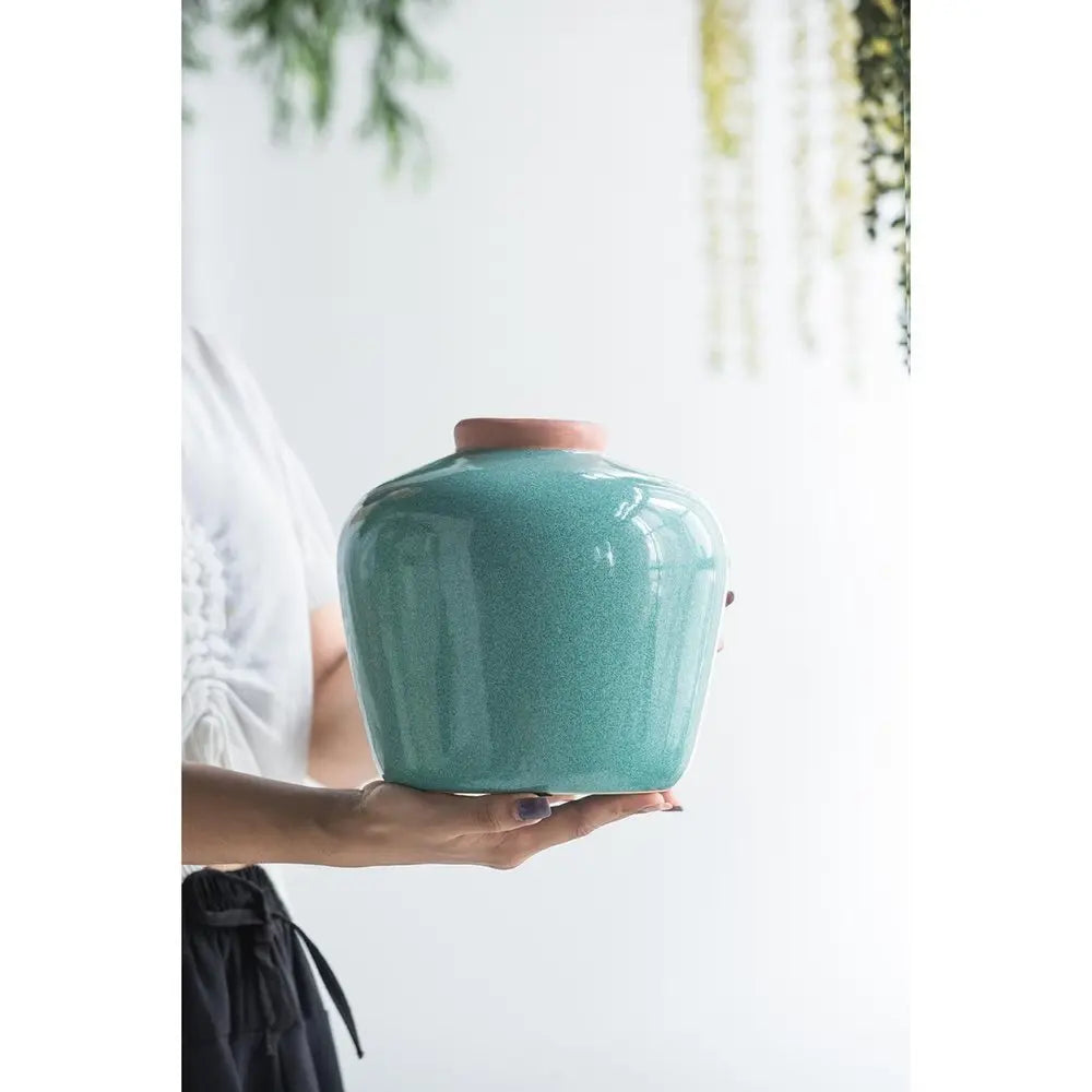 8" Brown Round Ceramic Table Vase - NOBLE HOME INTERIORS