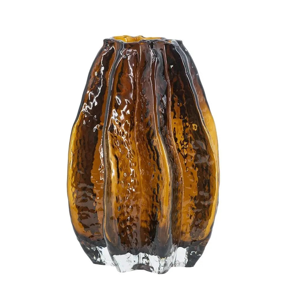 8" Burnt Umber Wavy Glass Table Vase - NOBLE HOME INTERIORS