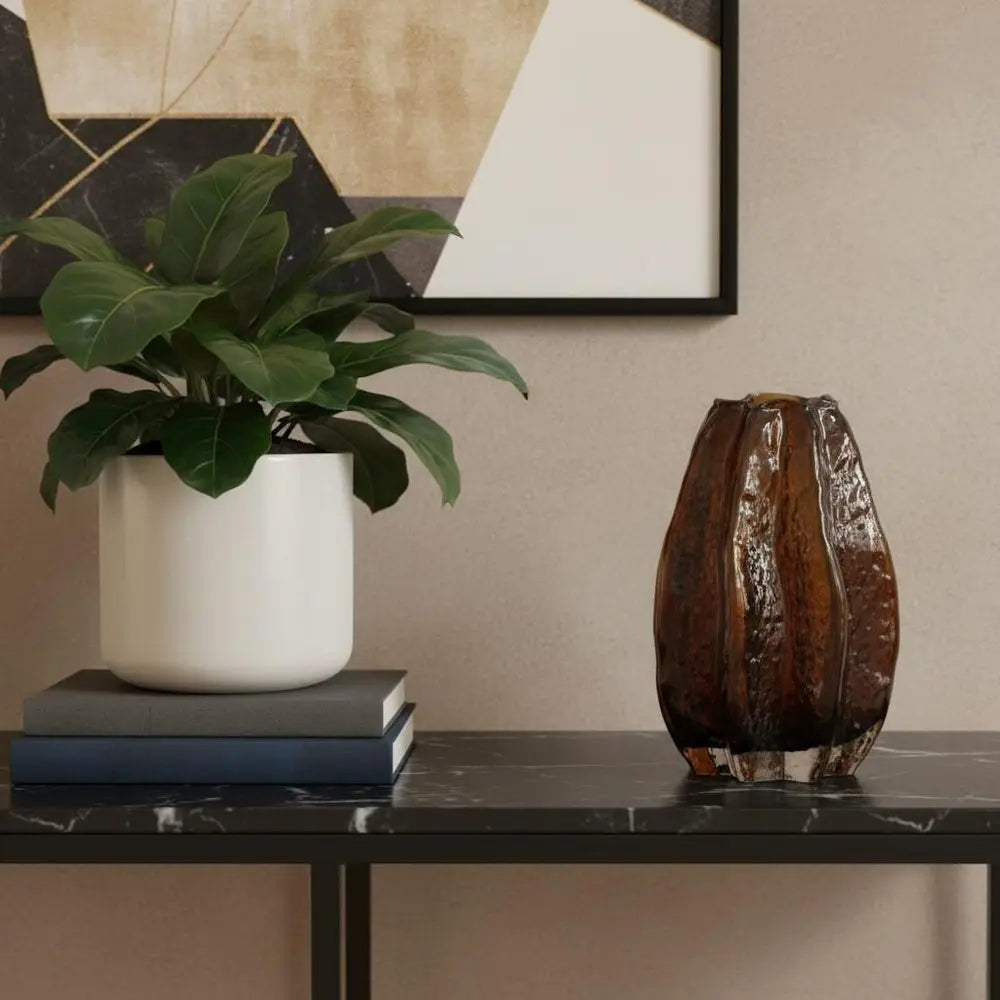 8" Burnt Umber Wavy Glass Table Vase - NOBLE HOME INTERIORS