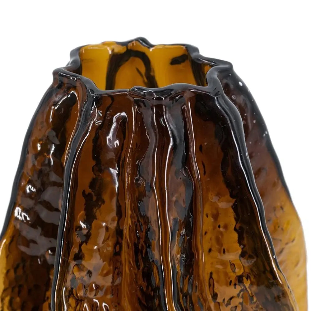 8" Burnt Umber Wavy Glass Table Vase - NOBLE HOME INTERIORS