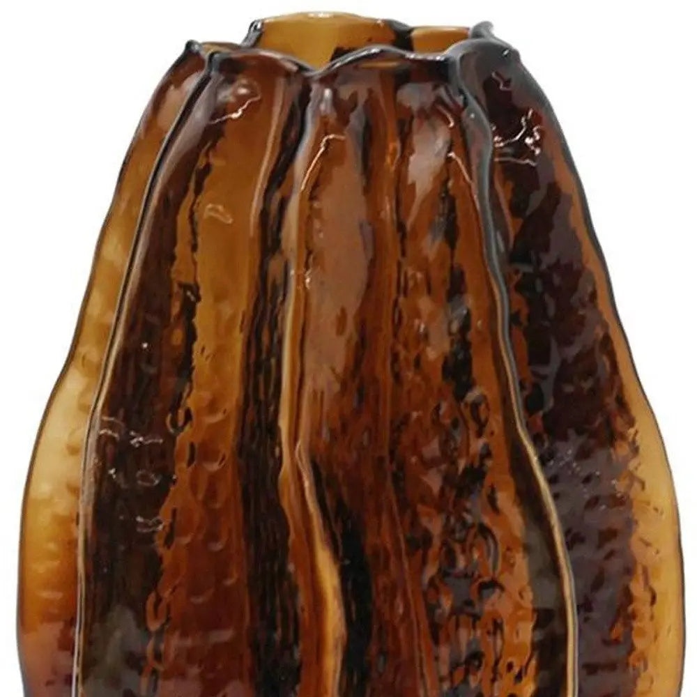 8" Burnt Umber Wavy Glass Table Vase - NOBLE HOME INTERIORS