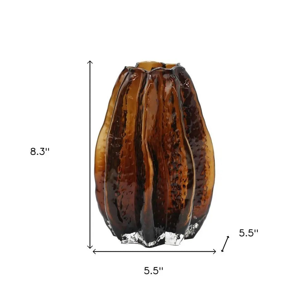 8" Burnt Umber Wavy Glass Table Vase - NOBLE HOME INTERIORS