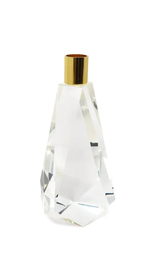 8" Clear And Gold Geo Faceted Crystal Tabletop Taper Candlestick - NOBLE HOME INTERIORS
