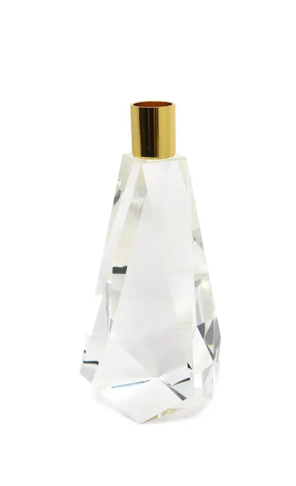 8" Clear And Gold Geo Faceted Crystal Tabletop Taper Candlestick - NOBLE HOME INTERIORS