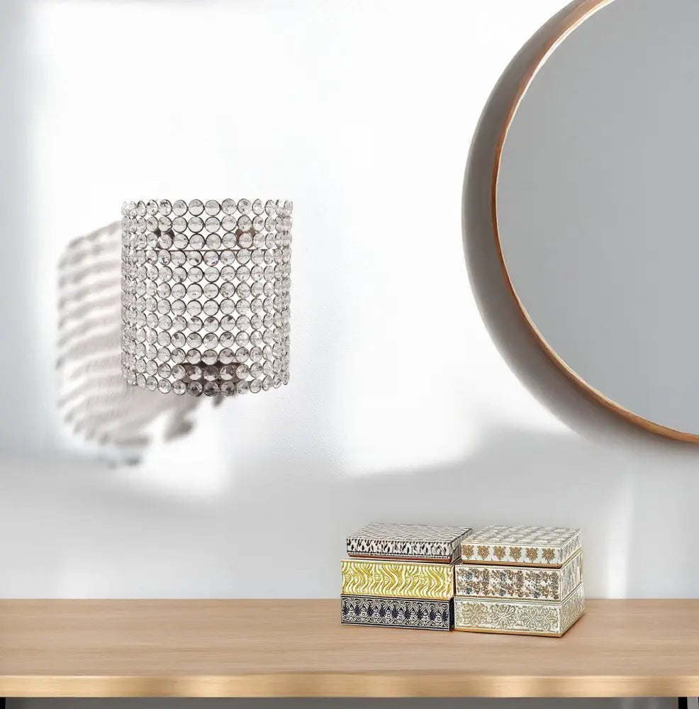 8" Clear And Silver Bejeweled Crystal Wall Sconce Candle Holder - NOBLE HOME INTERIORS