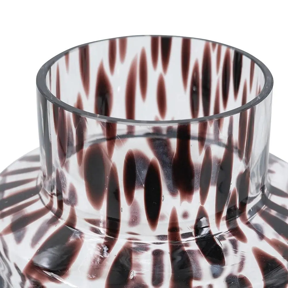 8" Clear Burgundy And Black Abstract Cylinder Glass Table Vase - NOBLE HOME INTERIORS