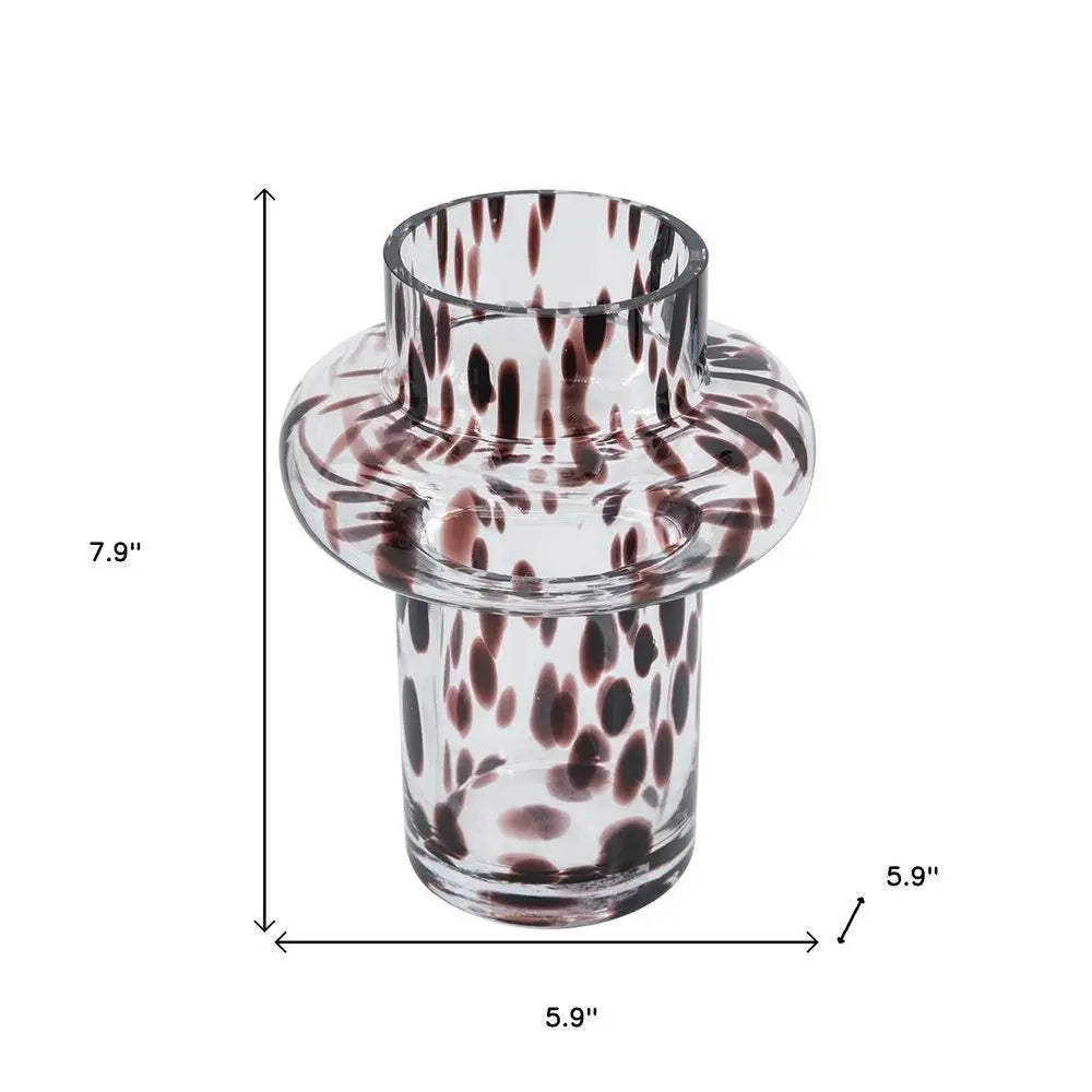 8" Clear Burgundy And Black Abstract Cylinder Glass Table Vase - NOBLE HOME INTERIORS