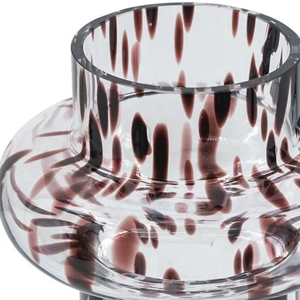 8" Clear Burgundy And Black Abstract Cylinder Glass Table Vase - NOBLE HOME INTERIORS