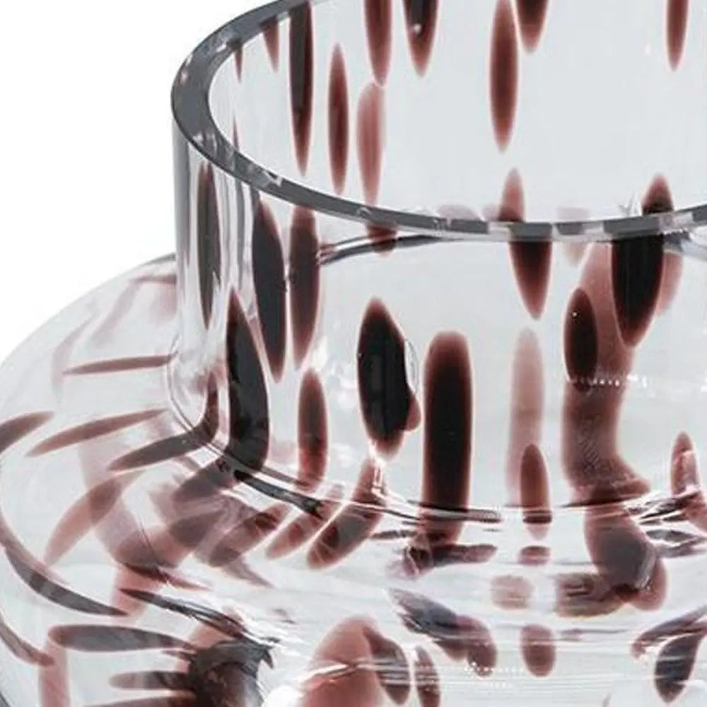 8" Clear Burgundy And Black Abstract Cylinder Glass Table Vase - NOBLE HOME INTERIORS