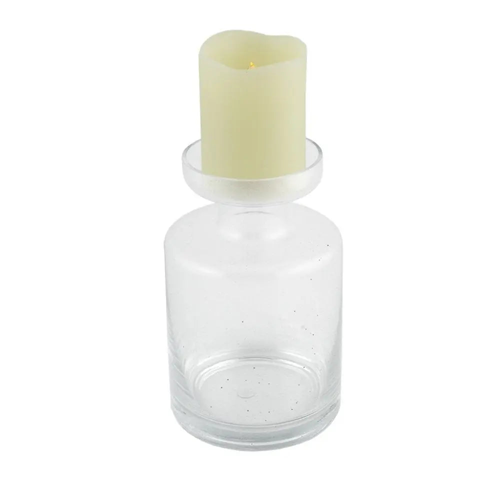 8" Clear Glass Centerpiece Pillar Candle Holder With Candle - NOBLE HOME INTERIORS