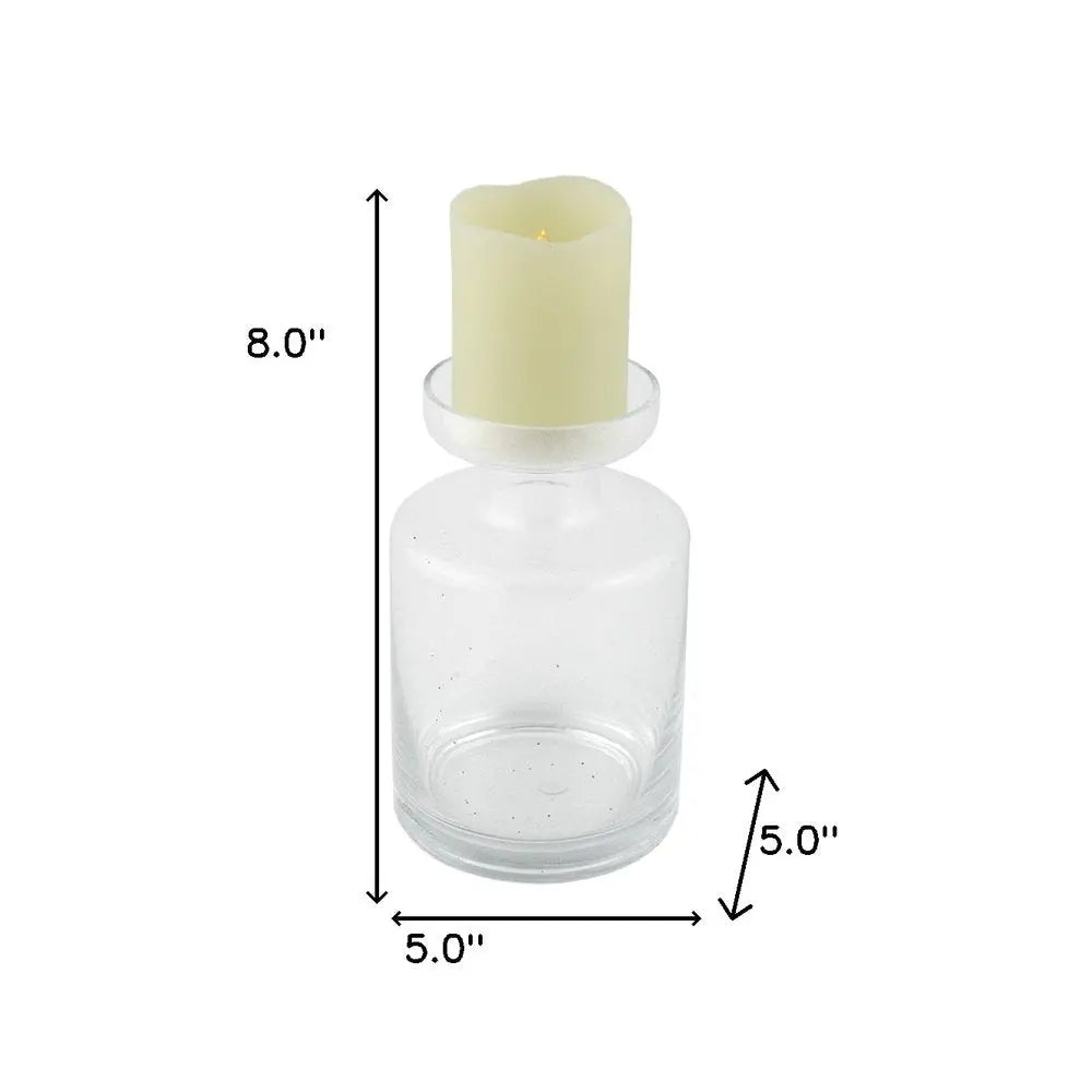 8" Clear Glass Centerpiece Pillar Candle Holder With Candle - NOBLE HOME INTERIORS