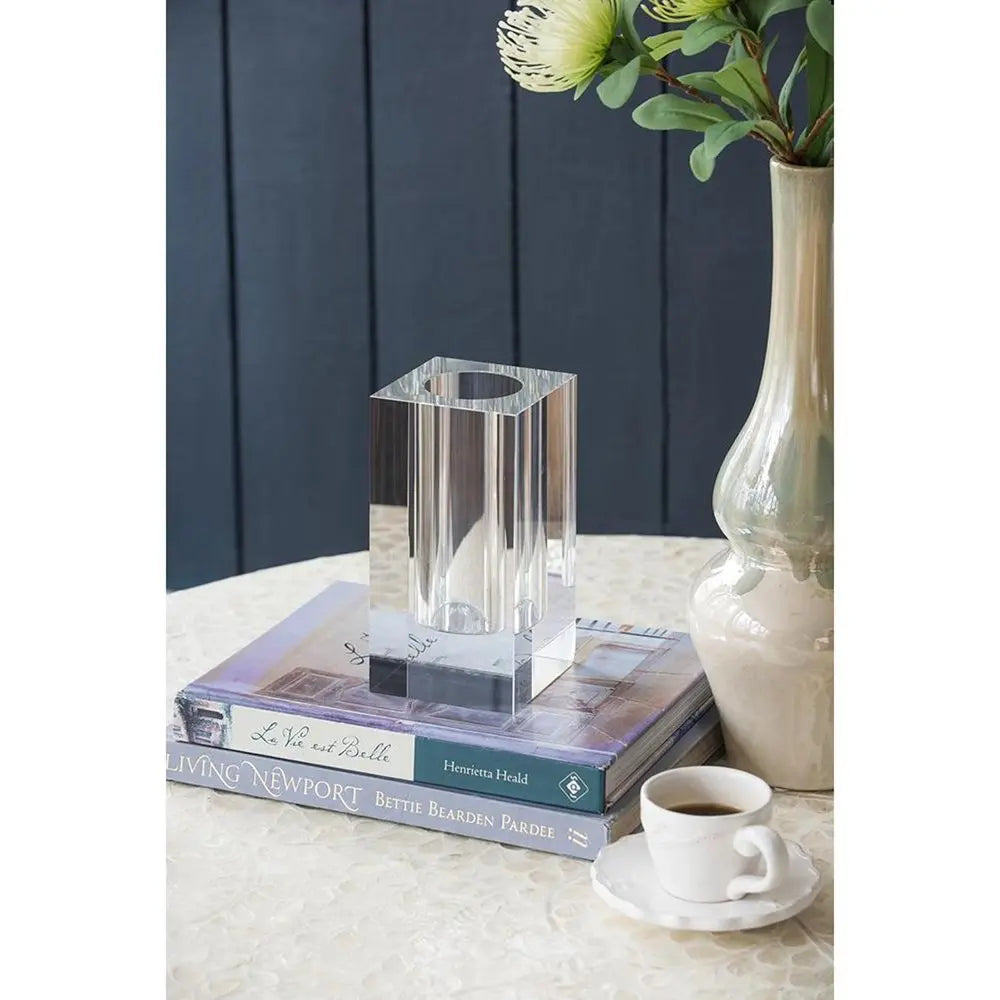 8" Clear Square Glass Table Vase - NOBLE HOME INTERIORS