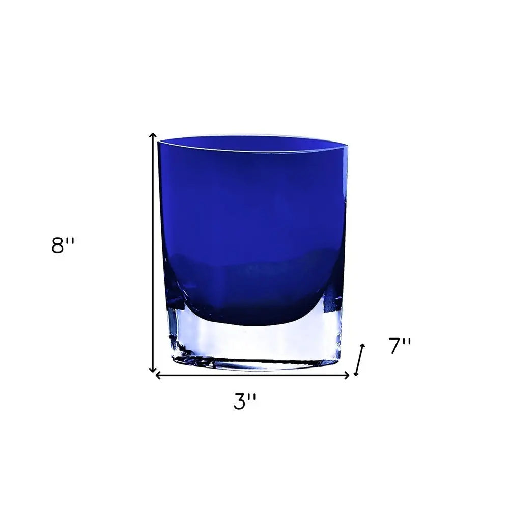 8" Cobalt And Clear Oval Lead Free Crystal Table Vase - NOBLE HOME INTERIORS