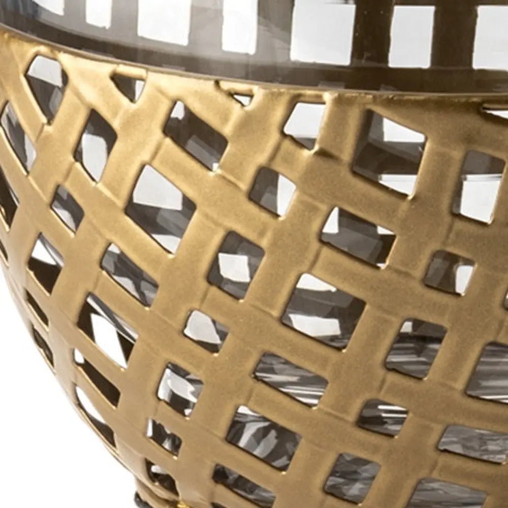 8" Gold Woven Metal And Glass Tabletop Hurricane Candle Holder HomeRoots