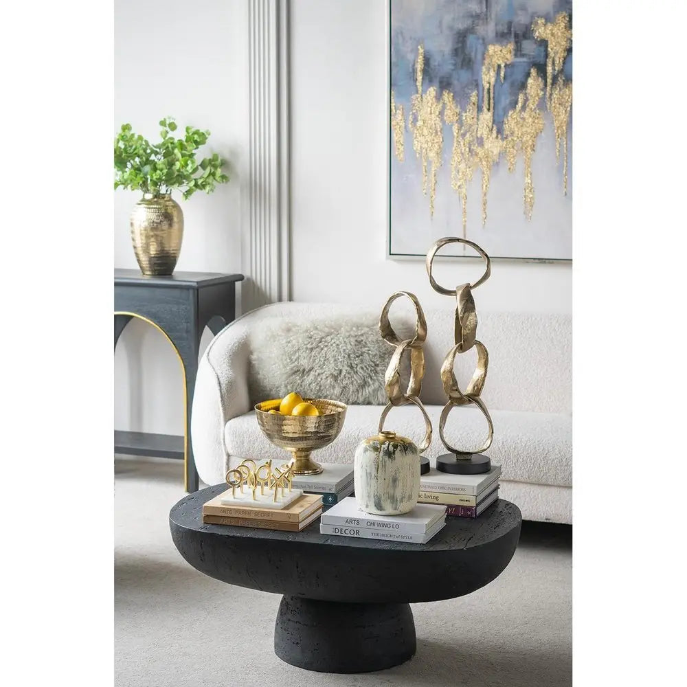 8" Gray Ivory And Gold Modern Abstract Ceramic Table Vase - NOBLE HOME INTERIORS