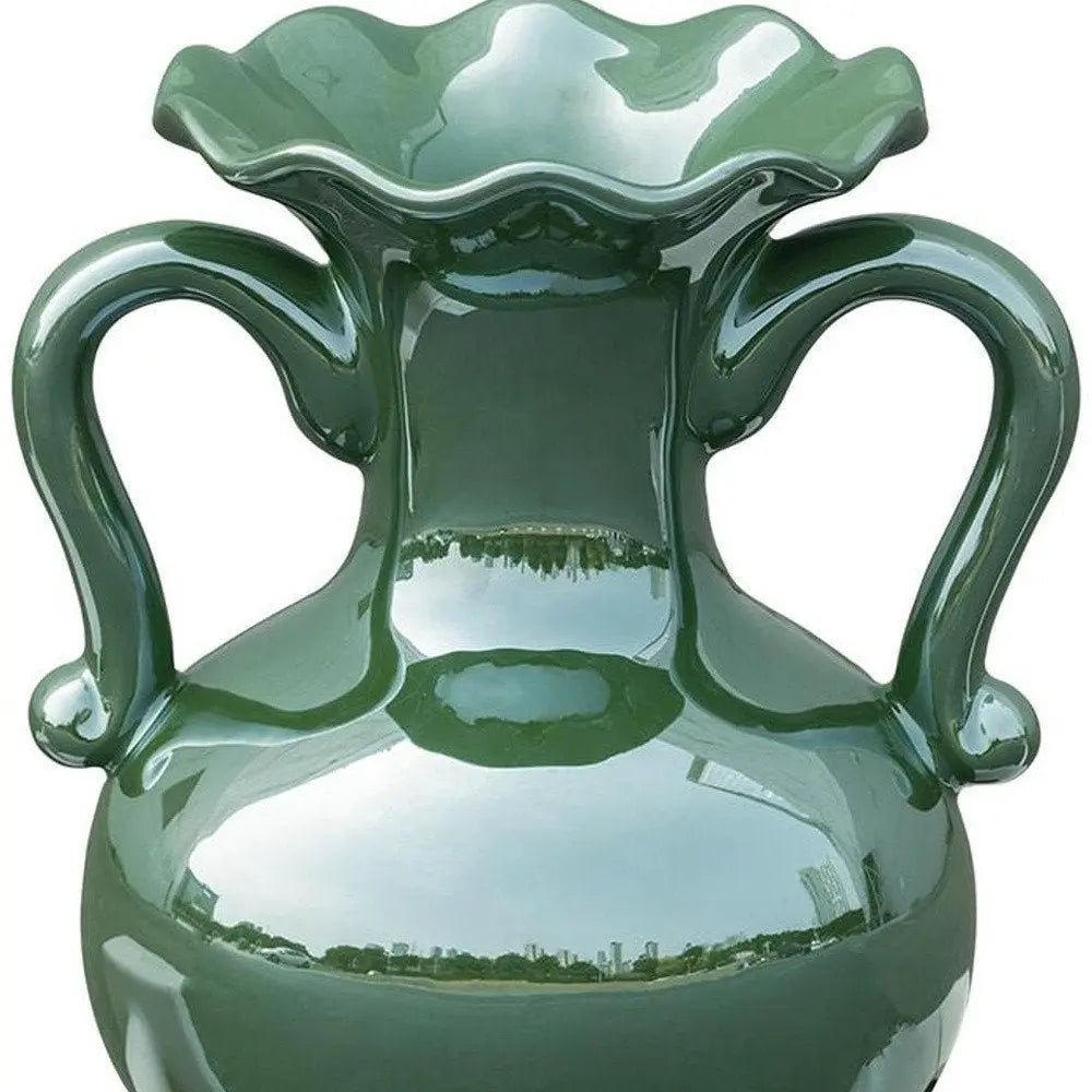 8" Hunter Green Amphora Ceramic Table Vase With Does Not Apply - NOBLE HOME INTERIORS