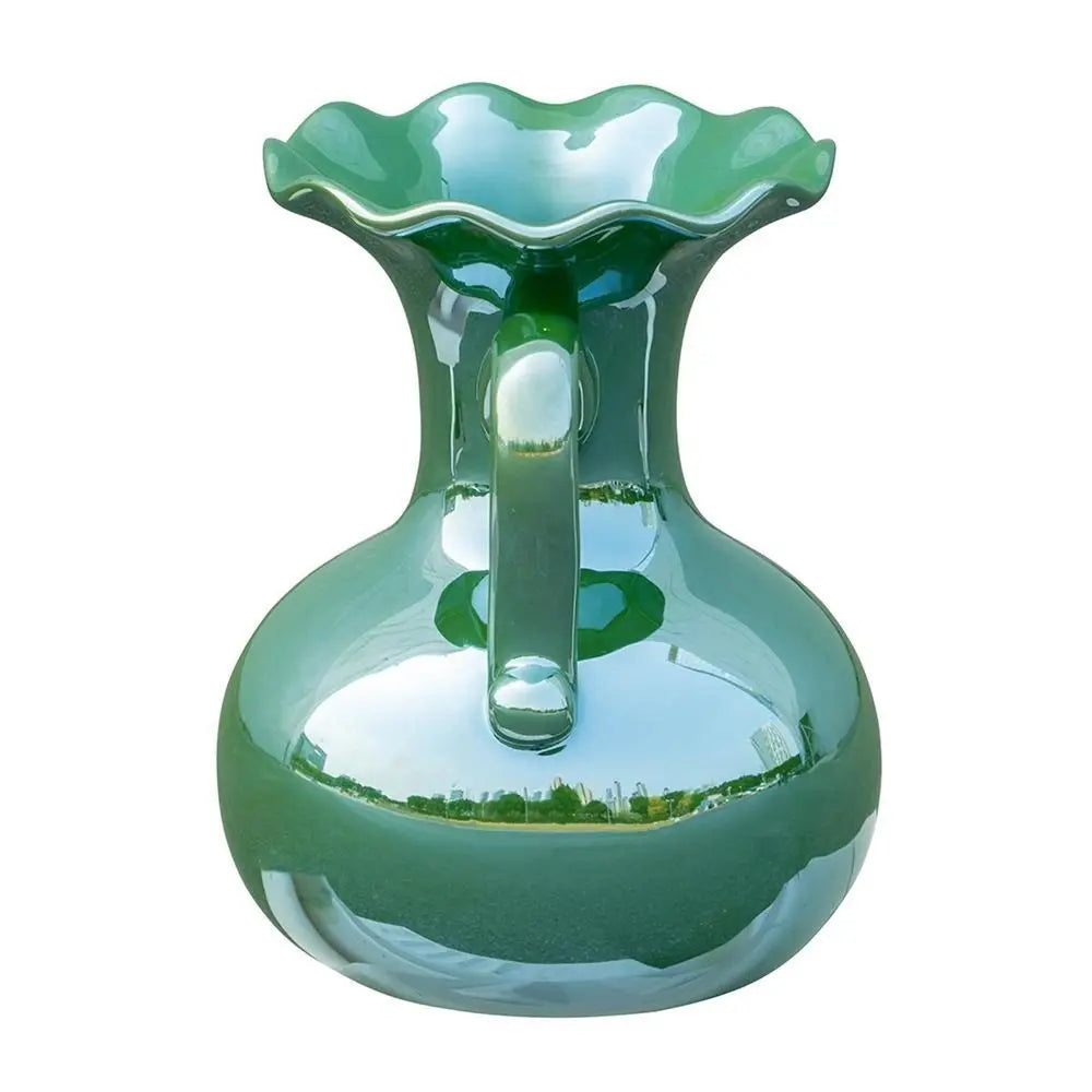 8" Hunter Green Amphora Ceramic Table Vase With Does Not Apply - NOBLE HOME INTERIORS