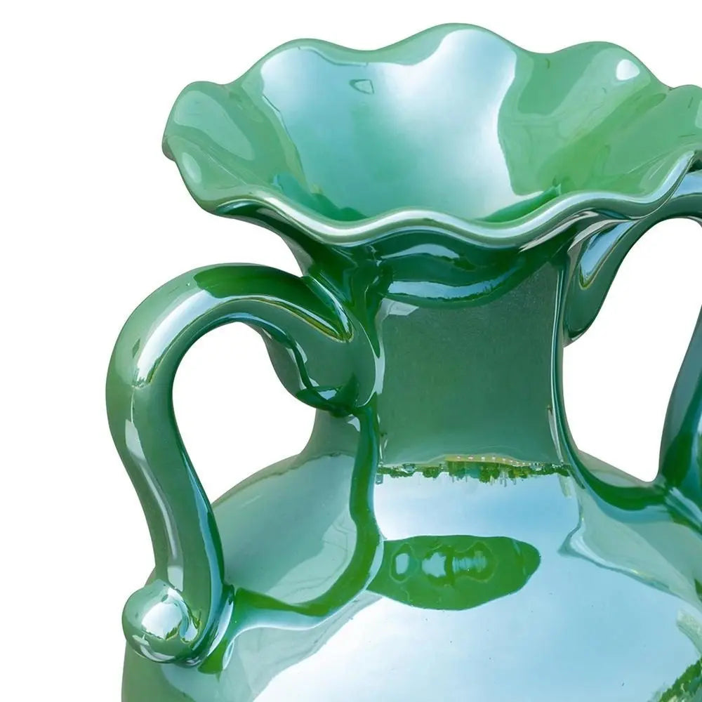 8" Hunter Green Amphora Ceramic Table Vase With Does Not Apply - NOBLE HOME INTERIORS