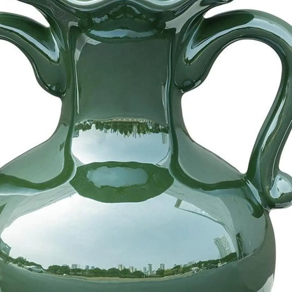 8" Hunter Green Amphora Ceramic Table Vase With Does Not Apply - NOBLE HOME INTERIORS