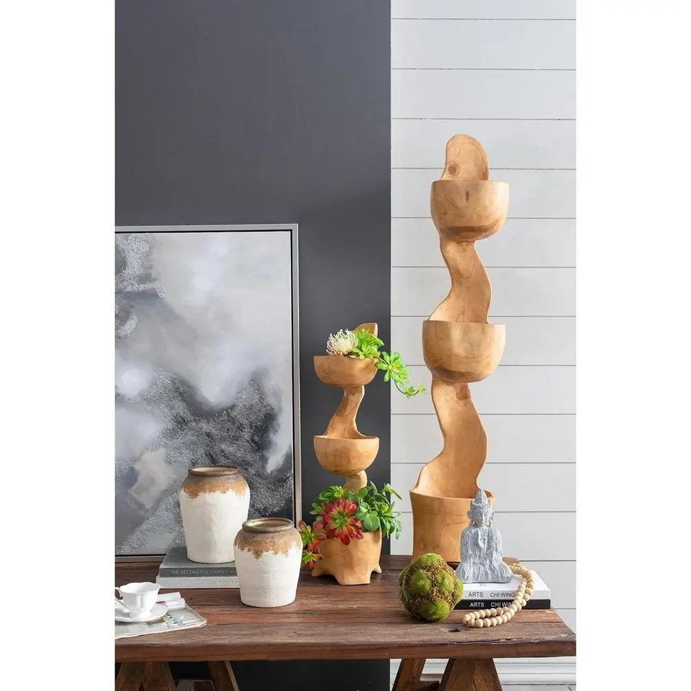 8" Ivory and Brown Ceramic Round Jug Vase - NOBLE HOME INTERIORS