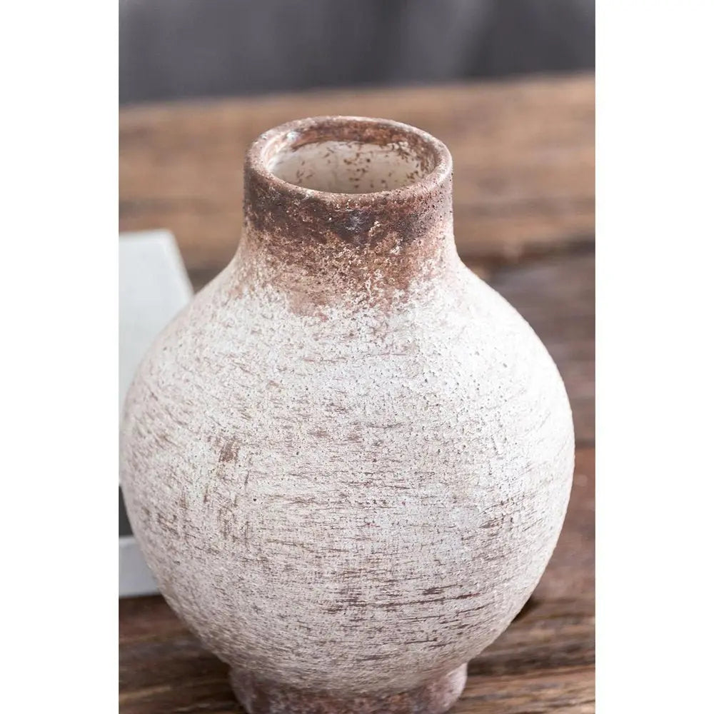 8" Ivory And Brown Round Ceramic Table Vase - NOBLE HOME INTERIORS