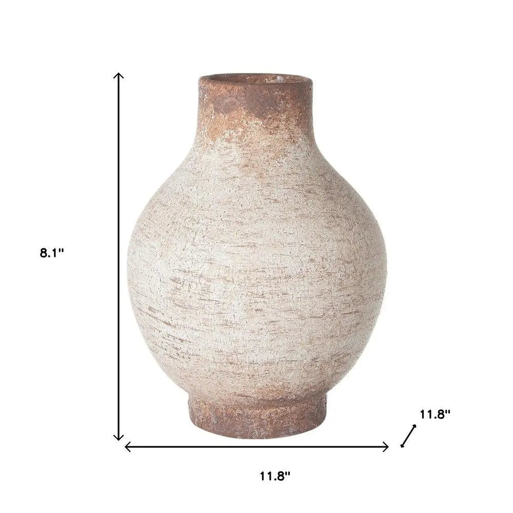8" Ivory And Brown Round Ceramic Table Vase - NOBLE HOME INTERIORS
