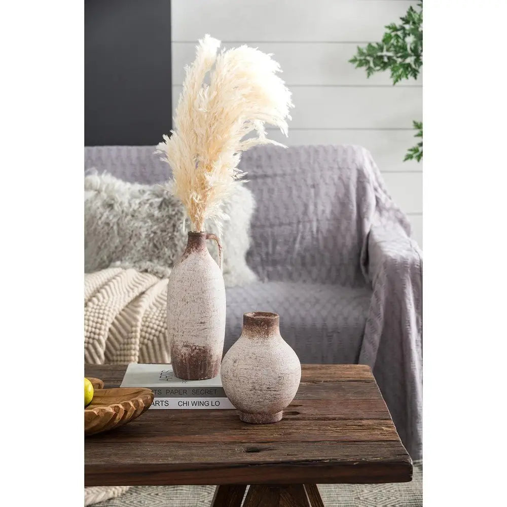 8" Ivory And Brown Round Ceramic Table Vase - NOBLE HOME INTERIORS