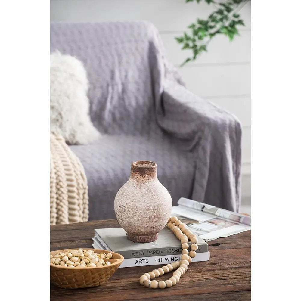 8" Ivory And Brown Round Ceramic Table Vase - NOBLE HOME INTERIORS