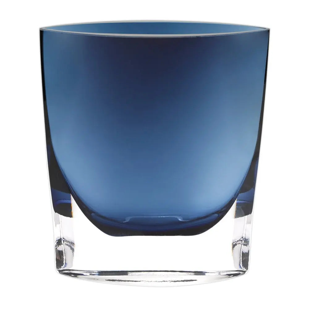 8" Midnight Blue And Clear Oval Crystal Glass Table Vase - NOBLE HOME INTERIORS