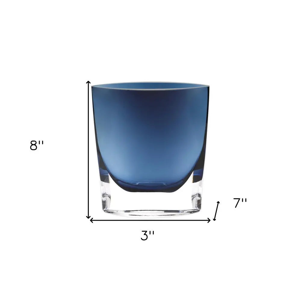 8" Midnight Blue And Clear Oval Crystal Glass Table Vase - NOBLE HOME INTERIORS