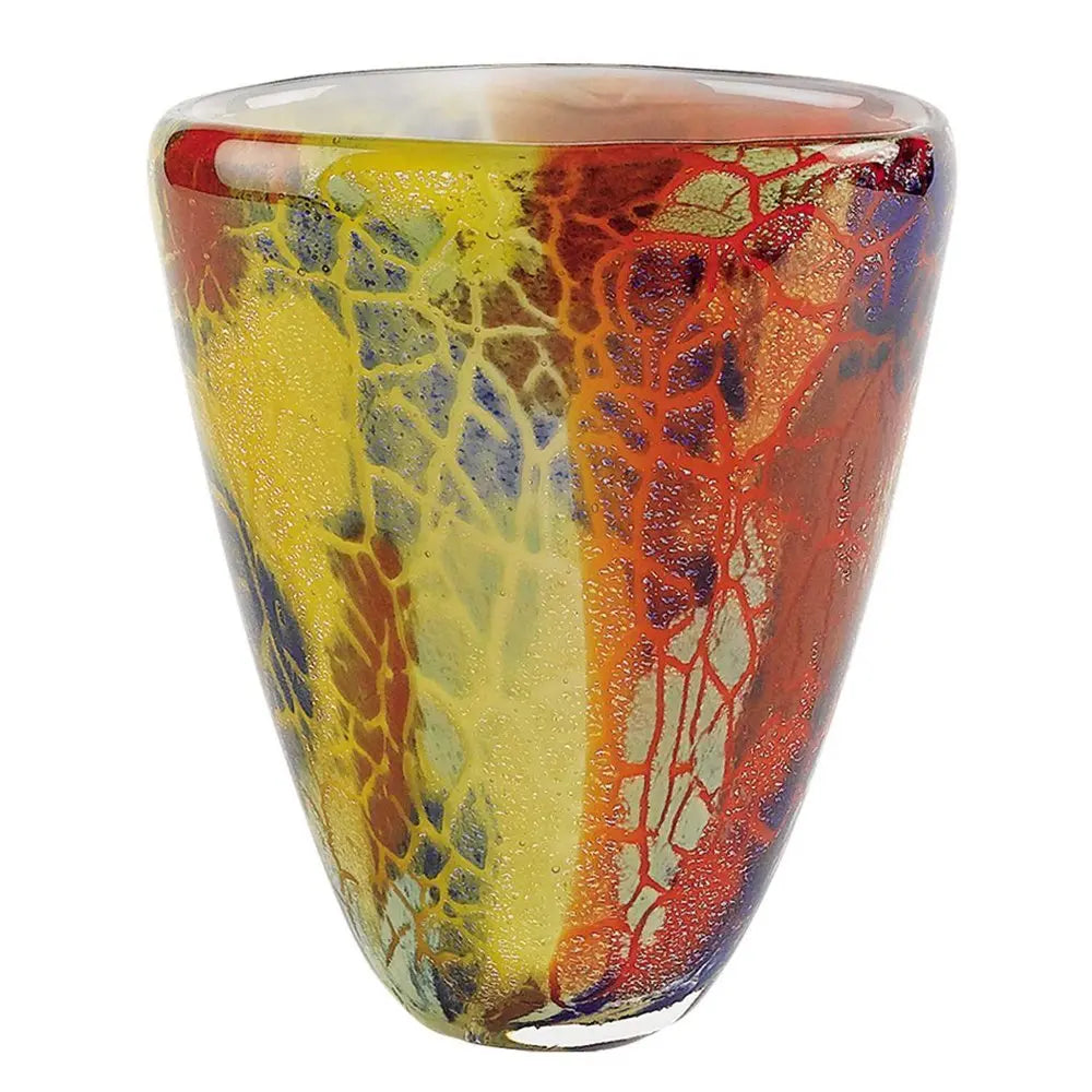 8" Orange Red and Yellow Murano Glass Abstract Oval Table Vase - NOBLE HOME INTERIORS