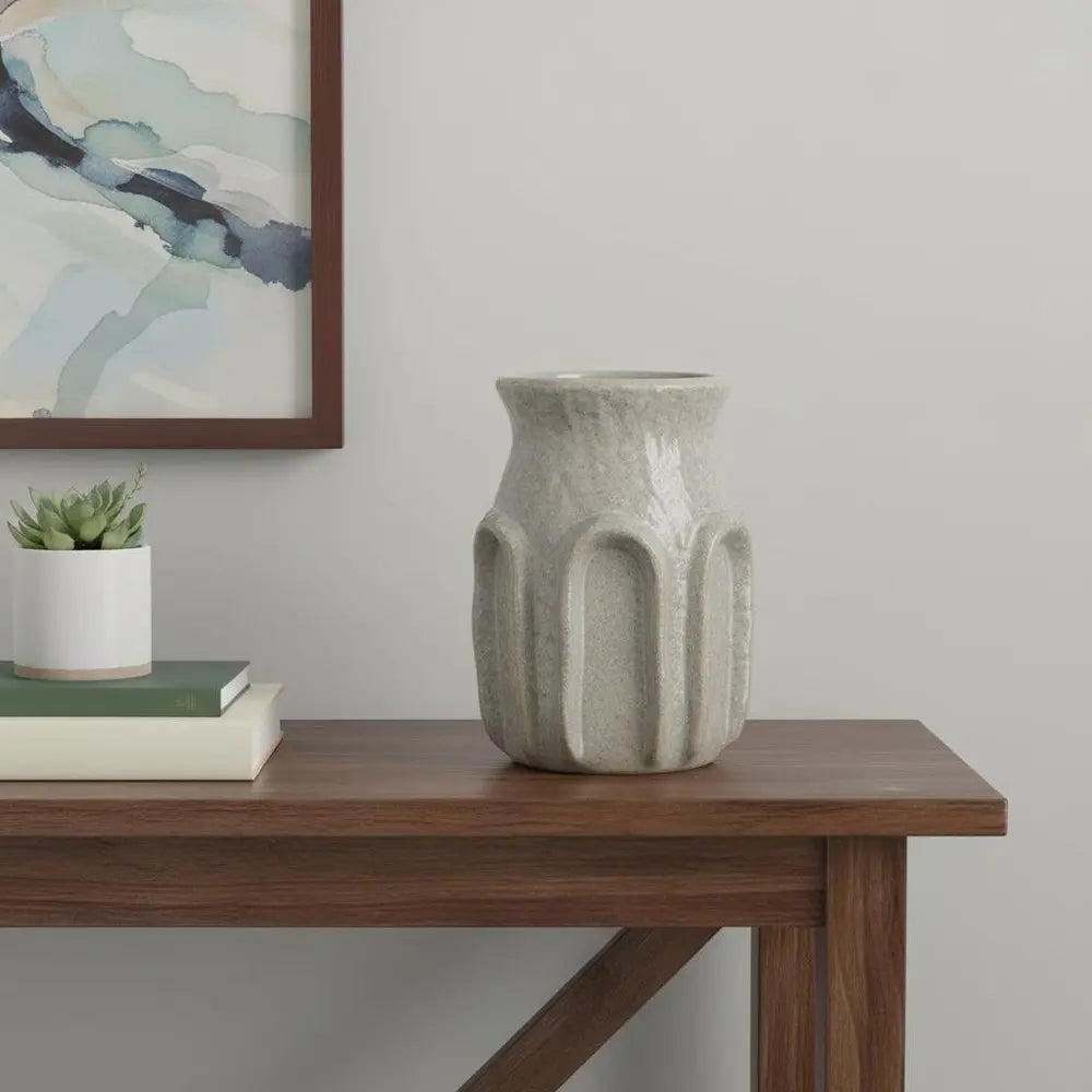 8" Sage And Gray Textural Ceramic Table Vase - NOBLE HOME INTERIORS